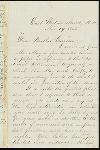 Letter from Jehiel Claflin, East Westmoreland, N.H., to William Lloyd Garrison, Nov. 19, 1866