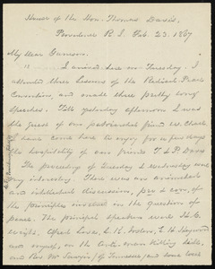 Letter from George Thompson, House of the Hon[orable] Thomas Davis, Providence, R.I., to William Lloyd Garrison, Feb. 23, 1867