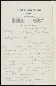 Letter from Barker, Thomas Holliday Barker, United Kingdom Alliance, 41 John Dalton Street, Manchester, [England], to William Lloyd Garrison, June 15, 1867
