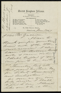Letter from Thomas Holliday Barker, United Kingdom Alliance, 41 John Dalton Street, Manchester, [England], to William Lloyd Garrison, June 20, 1867
