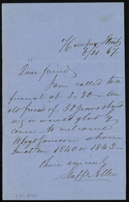 Letter from Stafford Allen, Cowper Street, [London, England], to ...