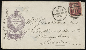Letter from Thomas Holliday Barker, United Kingdom Alliance, 41 John Dalton Street, Manchester, [England], to William Lloyd Garrison, June 25, 1867