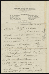 Letter from Thomas Holliday Barker, United Kingdom Alliance, 41 John Dalton Street, Manchester, [England], to William Lloyd Garrison, June 27, 1867