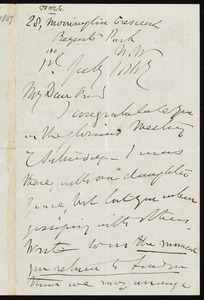 Letter from Henry Vincent, 28 Mornington Crescent, Regents Park, [London, England], to William Lloyd Garrison, 1st July 1867