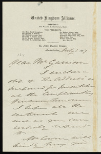 Letter from Thomas Holliday Barker, United Kingdom Alliance, 41 John Dalton Street, Manchester, [England], to William Lloyd Garrison, July 3, 1867