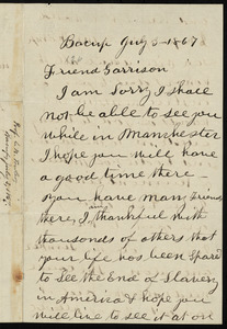 Letter from Lorenzo Niles Fowler, Bacup, [England], to William Lloyd Garrison, July 3, 1867