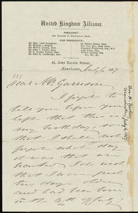 Letter from Thomas Holliday Barker, United Kingdom Alliance, 41 John Dalton Street, Manchester, [England], to William Lloyd Garrison, July 6, 1867