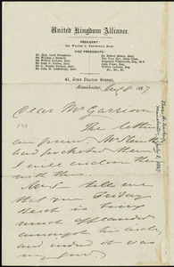 Letter from Thomas Holliday Barker, United Kingdom Alliance, 41 John Dalton Street, Manchester, [England], to William Lloyd Garrison, July 8, 1867