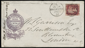 Letter from Thomas Holliday Barker, United Kingdom Alliance, 41 Dalton Street, Manchester, [England], to William Lloyd Garrison, July 24, 1867