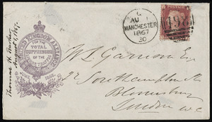 Letter from Thomas Holliday Barker, United Kingdom Alliance, 41 John Dalton Street, Manchester, [England], to William Lloyd Garrison, Aug[us]t 1, 1867