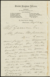 Letter from Thomas Holliday Barker, United Kingdom Alliance, 41 Dalton Street, Manchester, [England], to William Lloyd Garrison, Aug[us]t 6, 1867