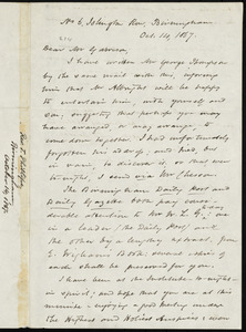 Letter from Thomas Phillips, No. 6 Islington Row, Birmingham, [England], to William Lloyd Garrison, Oct. 14, 1867