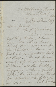 Letter from Hannah O'Brien, 28 Wellesley Road, Liverpool, [England], to William Lloyd Garrison, 24th [day] of 10th mo[nth] 1867