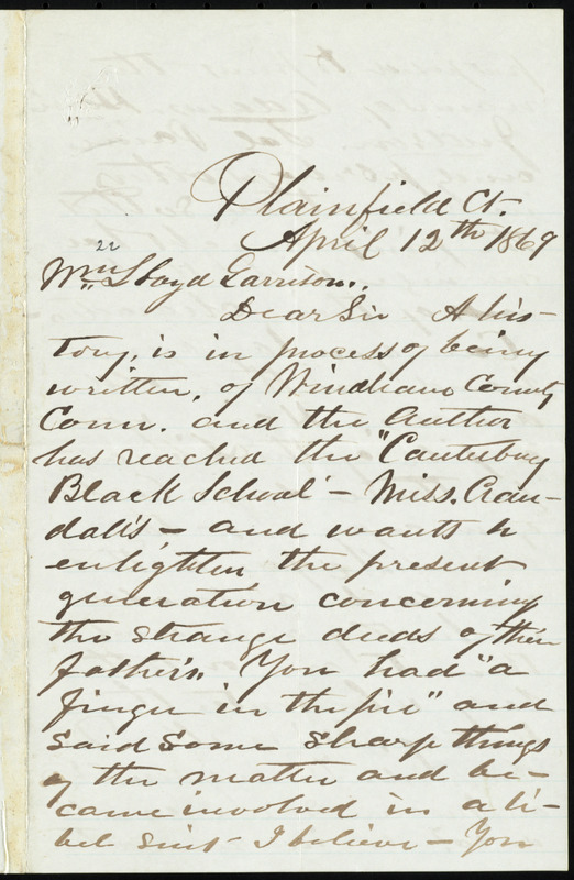 Letter from Lucian Burleigh, Plainfield, Ct, to William Lloyd Garrison ...