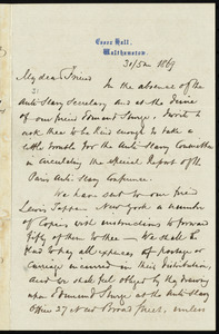 Letter from Joseph Cooper, Essex Hall, Walthamstow, [England], to William Lloyd Garrison, 31 [day] / 5 mo[nth] 1869