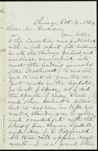 Letter from Mary Ashton Rice Livermore, Chicago, to William Lloyd Garrison, Oct. 4, 1869