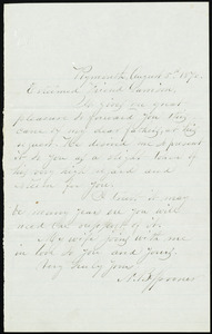 Letter from Nathaniel B. Spooner, Plymouth, to William Lloyd Garrison, August 5th, 1870