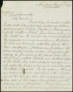 Letter from Theodore Bourne, 12 Centre Street, New York, to William Lloyd Garrison, Aug. 29th, 1870