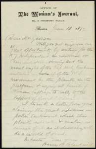 Letter from Henry Browne Blackwell, Office of the Woman's Journal, No. 3 Tremont Place, Boston, [Mass.], to William Lloyd Garrison, June 10, 1872