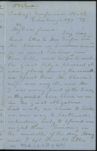 Letter from Elizabeth Buffum Chace, Darling's Temperance Hotel, Edinburgh, [Scotland], to William Lloyd Garrison, 22/7 [18]72
