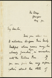 Letter from John Nichol, The College, Glasgow, [Scotland], to William Lloyd Garrison, Aug. [18]72
