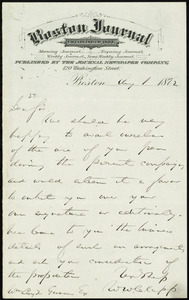 Letter from William Warland Clapp, Boston Journal, 120 Washington Street, Boston, [Mass.], to William Lloyd Garrison, Aug. 1, 1872