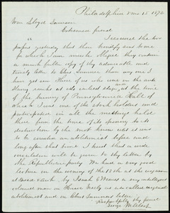 Letter from George M. Alset, Philadelphia, [Pa.], to William Lloyd Garrison, 8 mo[nth] 15 [day] 1872