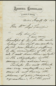 Letter from G. U. Arnoth, Agenzia Consolare, D'Italia in Boston, Boston, [Mass.], to William Lloyd Garrison, Aust 29, 1872