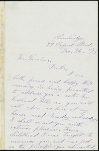 Letter from M. E. Berry, 79 Oxford Street, Cambridge, to William Lloyd Garrison, Dec. 26, [18]73