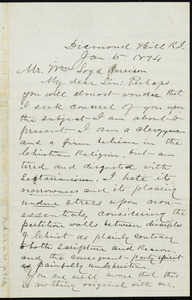 Letter from B. A. Chase, Diamond Hill, R.I., to William Lloyd Garrison, Jan 5, 1874