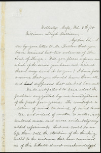 Letter from Elizabeth M. Foote Denton, Wellesley, Mass, to William Lloyd Garrison, Feb. 9th, [18]74