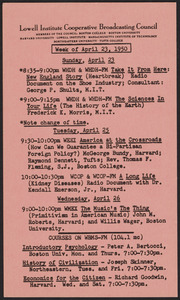 LICBC program schedule for the week of April 23, 1950