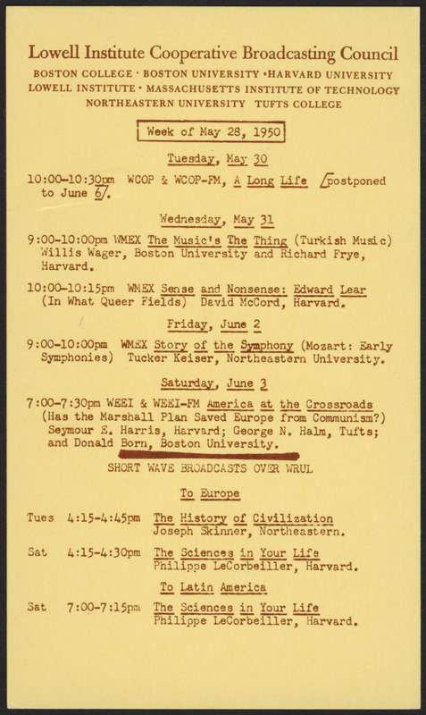 LICBC program schedule for the week of May 28, 1950