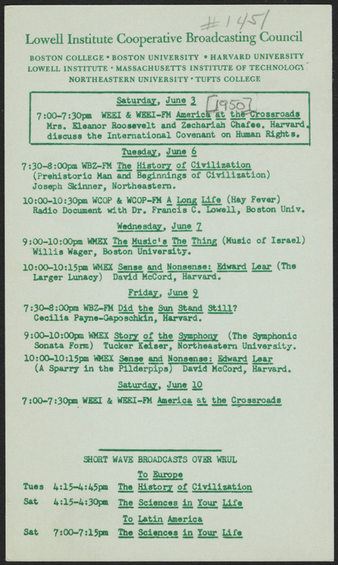 LICBC program schedule for the week of June 3, 1950
