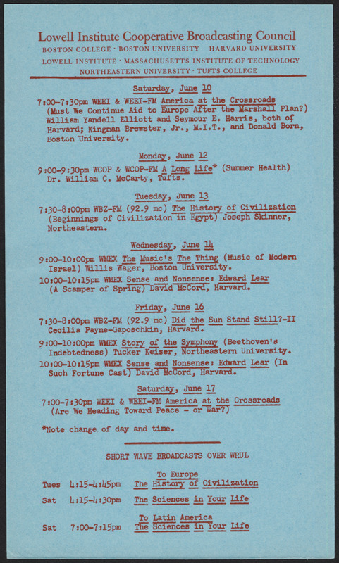 LICBC program schedule for the week of June 10, 1950
