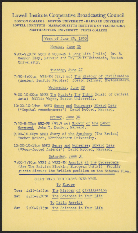 LICBC program schedule for the week of June 25, 1950