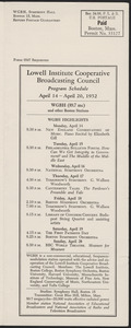 LICBC Program Schedule April 14 – April 20, 1952