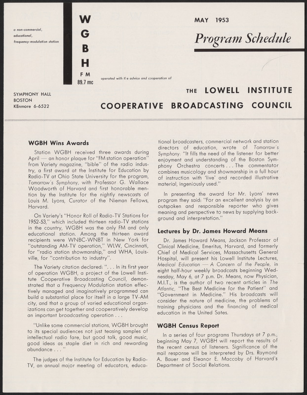 WGBH Program Schedule May 1953 Digital Commonwealth