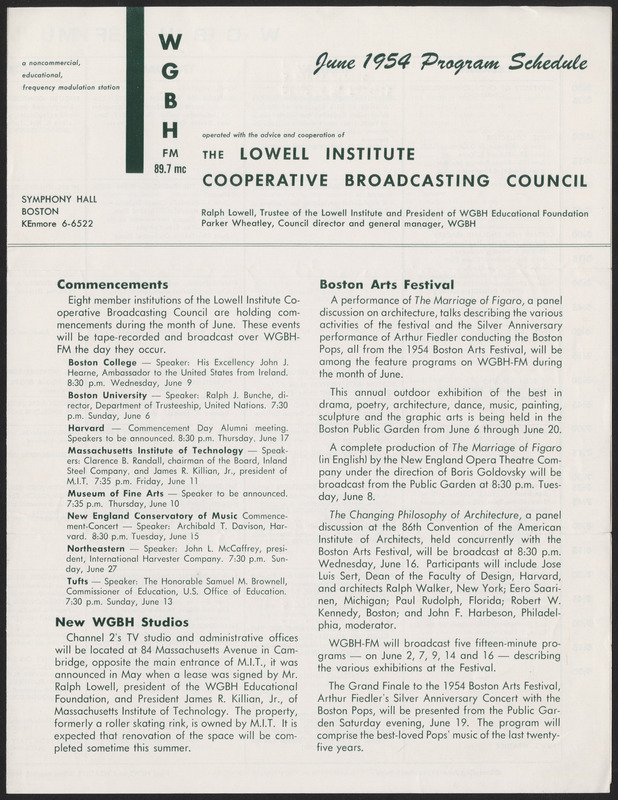 WGBH Program Schedule June 1954