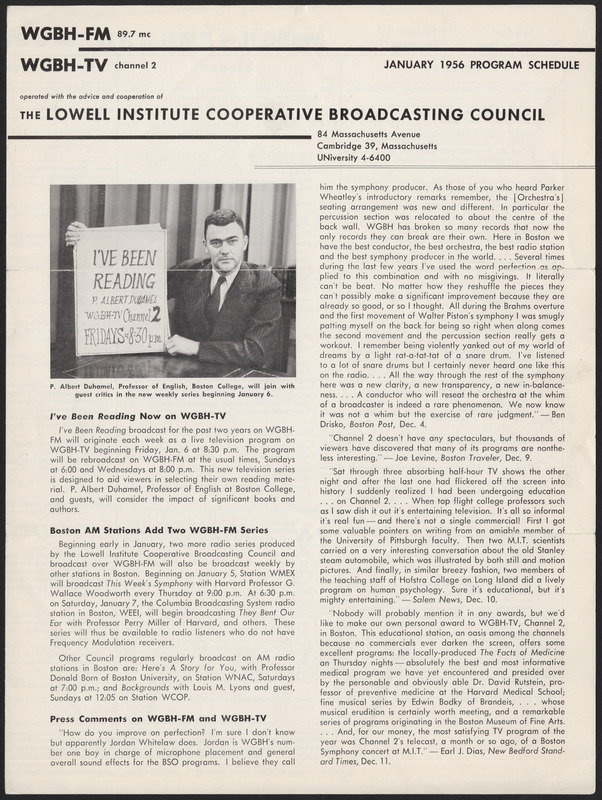 WGBH Program Schedule January 1956