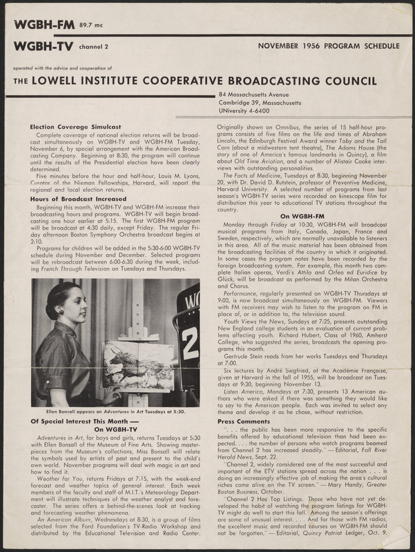 WGBH Program Schedule November 1956