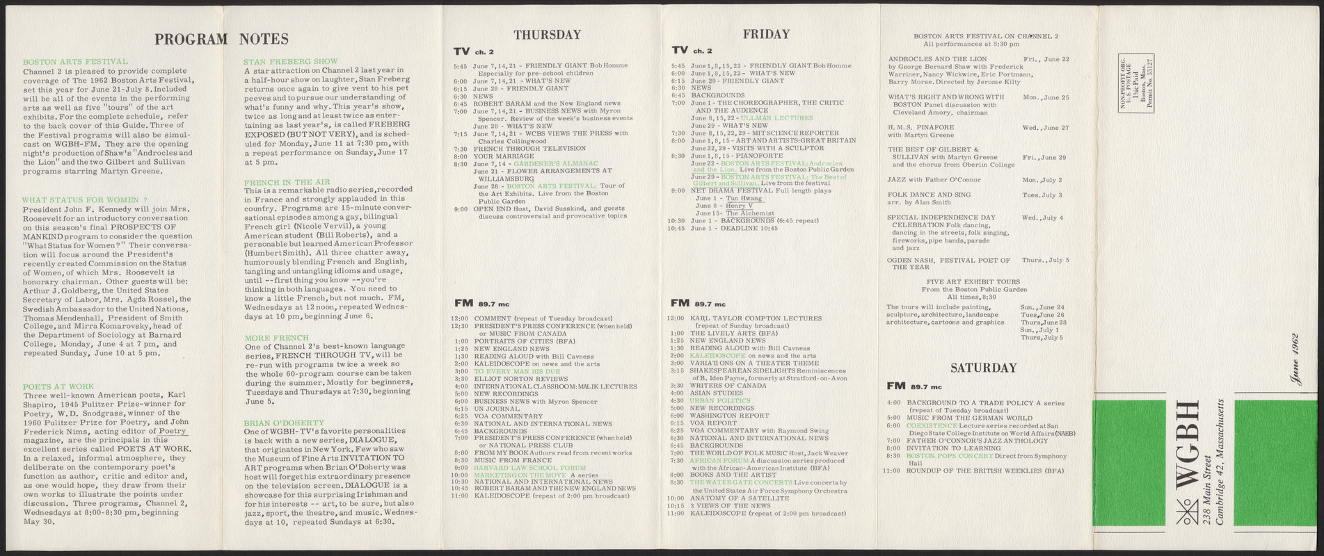 WGBH Program Schedule June 1962