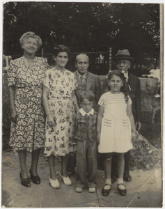 Back row: Ettie Udelsman, Ethel Brown (Paula's mother), Abraham Brown (Paula's father), and Benjamin Brown (Paula's grandfather). Front row: Mendy Brown (Paula's brother) and Paula Brown