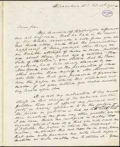 Charles Armistead Alexander, Alexandria, DC., autograph letter signed to R. W. Griswold, 25 February 1842