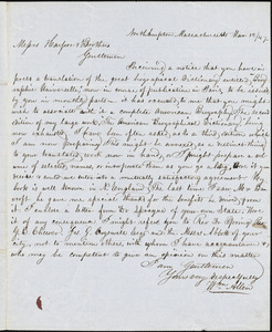 William Allen, Northampton, MA., manuscript copy of letter to Harper & Bros., 12, 15 March 1847