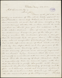 Andrews and Punchard, editors of the Boston Traveller, Boston, MA., autograph letter signed to R. W. Griswold, 24 May 1852