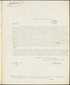 Charles Anthon, New York, autograph letter signed to Edgar Allan Poe, 2 November 1844