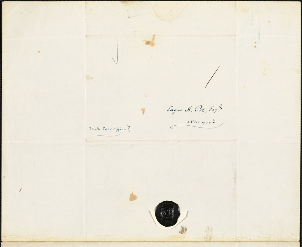 Charles Anthon, New York, autograph letter signed to Edgar Allan Poe, 2 November 1844