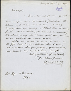D. Appleton and Co., New York, autograph letter signed to R. W. Griswold, 19 December 1844