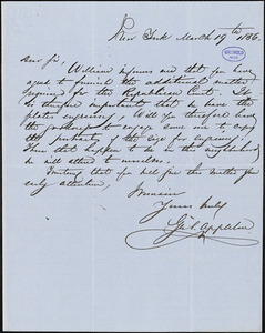 George Swett Appleton, New York, autograph letter signed to R. W. Griswold, 19 March 1856